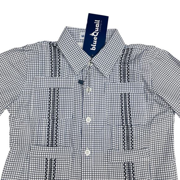 NWT Blue Quail 3T Gameday Navy Check Guayabera - Picture 3 of 6